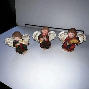 Lot of 3 Kirkland Cedar Creek Collection Resin Statue Angels Instuments 3.5"